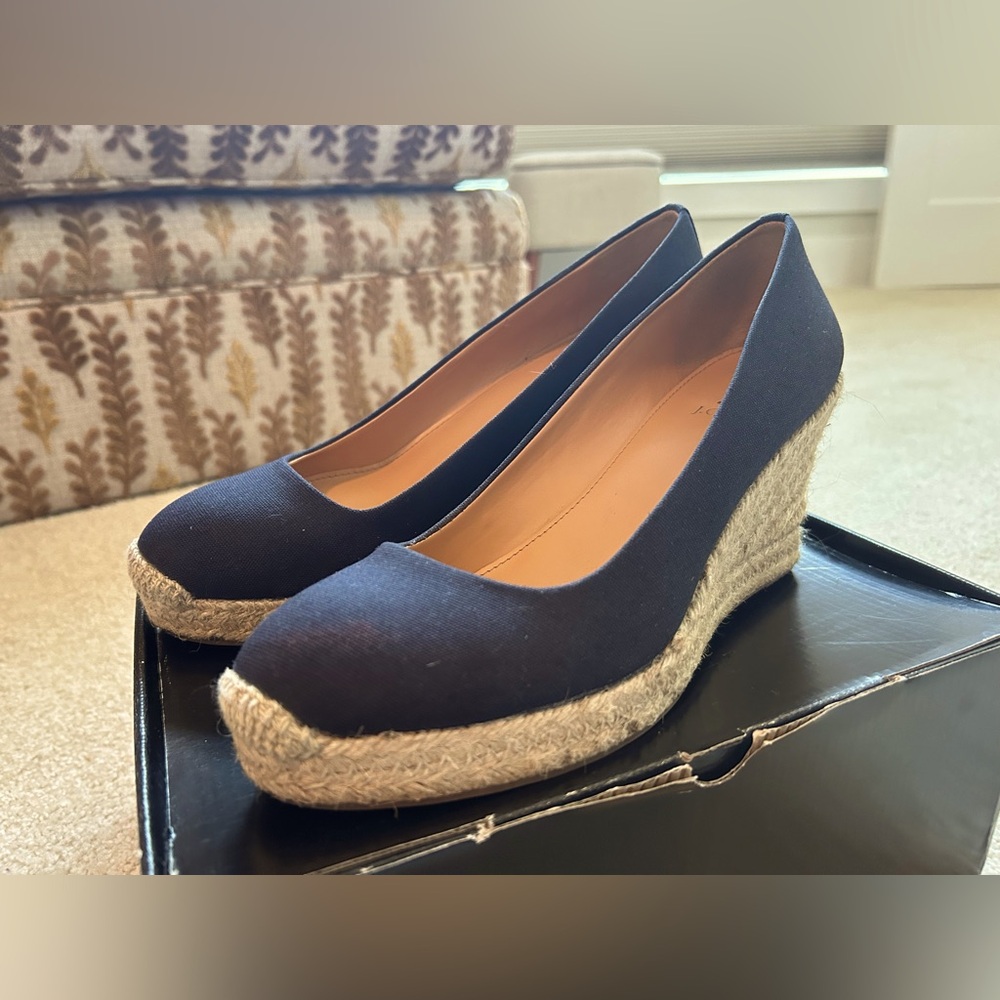 JCREW canvas espadrille wedges navy size 8.5